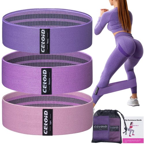 CELOID Resistance Bands Set,Exercise Bands with Non-Slip Design for HIPS & Glutes,3 Levels Workout Bands for Women and Men,Booty Bands for Home Fitness,Yoga,Pilates,Purple Set