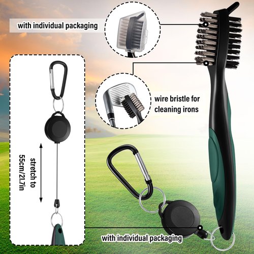 Liliful Golf Accessories Kit Include Green Checked Microfiber Waffle Golf Towel and Club Groove Cleaner Brush for Women Man Gifts