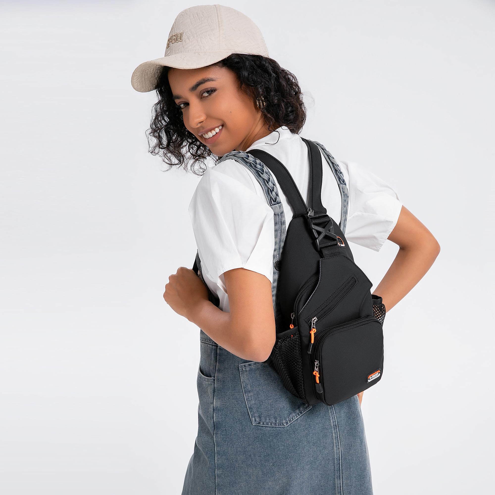 O-TBOST Travel Small Sling Bag Crossbody Bags for Women Men Casual Backpack Cross Body Pack Daypack for Hiking and Biking (black)