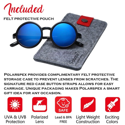 PolarSpex Elastic Retro Circle Round Kids Polarized Sunglasses - BPA FREE