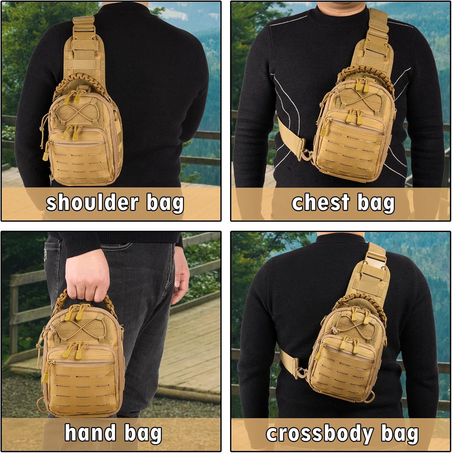 Skiennix Tactical Sling Backpack - Military Rover Crossbody Bag for Travel & Outdoor Adventures (Khaki)