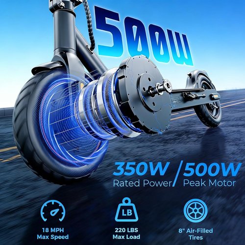Electric Scooters | 500W Motor, 18 MPH Speed, 21 Miles Range - Durable 8.5'' Tires for Adults & Teens