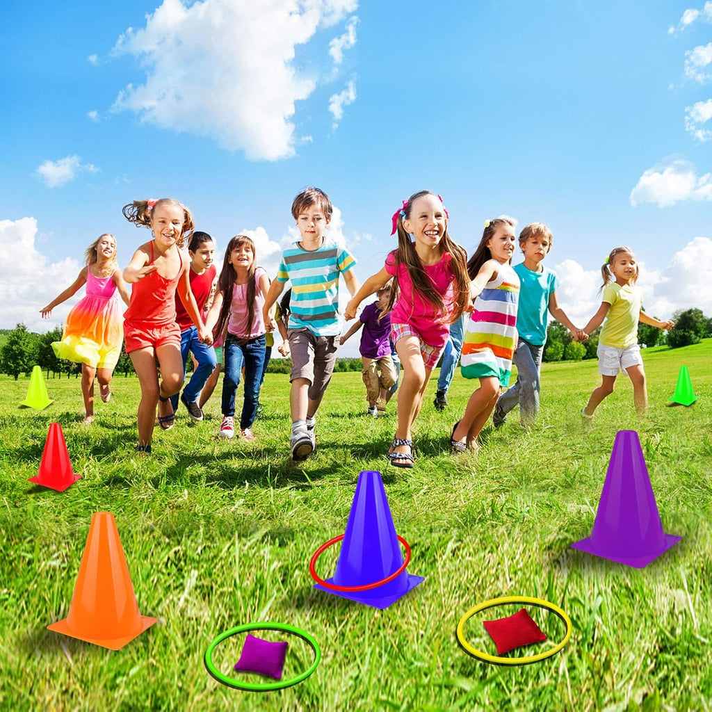 Unanscre 31PCS Carnival Outdoor Games Combo Set - Fun Soft Plastic Cones, Bean Bags & Ring Toss for Kids' Birthdays & Holidays