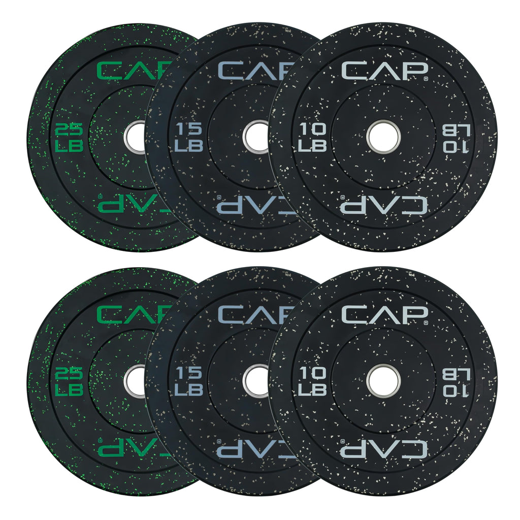 CAP 370 lb Economy Speckled Olympic Bumper Plate Set 2-Inch Olympic Plates, Medium Bounce Rubber Weight Plates with Steel Hub for Weightlifting, Strength Training & Home Gym Workouts