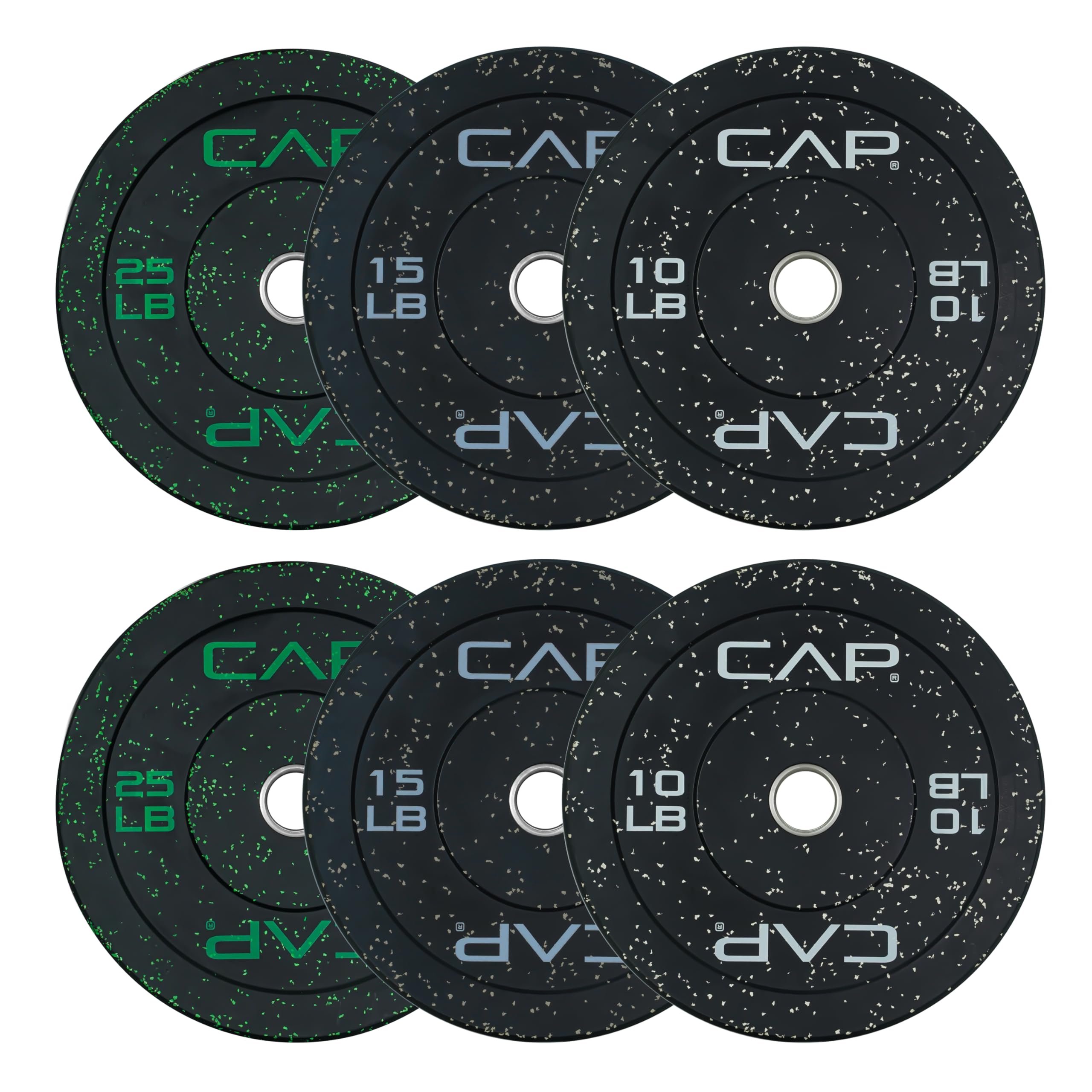 CAP 370 lb Economy Speckled Olympic Bumper Plate Set 2-Inch Olympic Plates, Medium Bounce Rubber Weight Plates with Steel Hub for Weightlifting, Strength Training & Home Gym Workouts