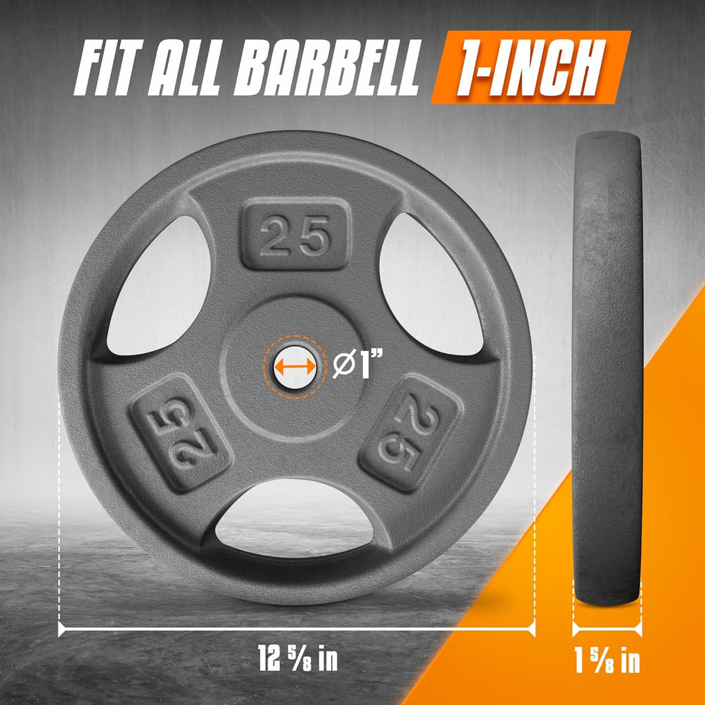 Yes4All Standard 1-Inch Grip Weight Plates - Durable Cast Iron for Strength Training | Sizes 2.5 lb to 35 lb