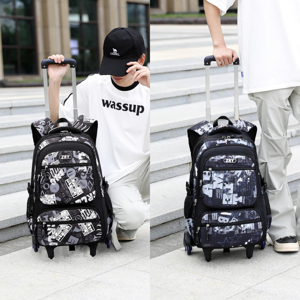 NIWEIYA Rolling Backpack for Boys School Backpack with Wheels for Boys Wheeled Bookbags Trolley School Bags for Teens Girls, 6 Wheels