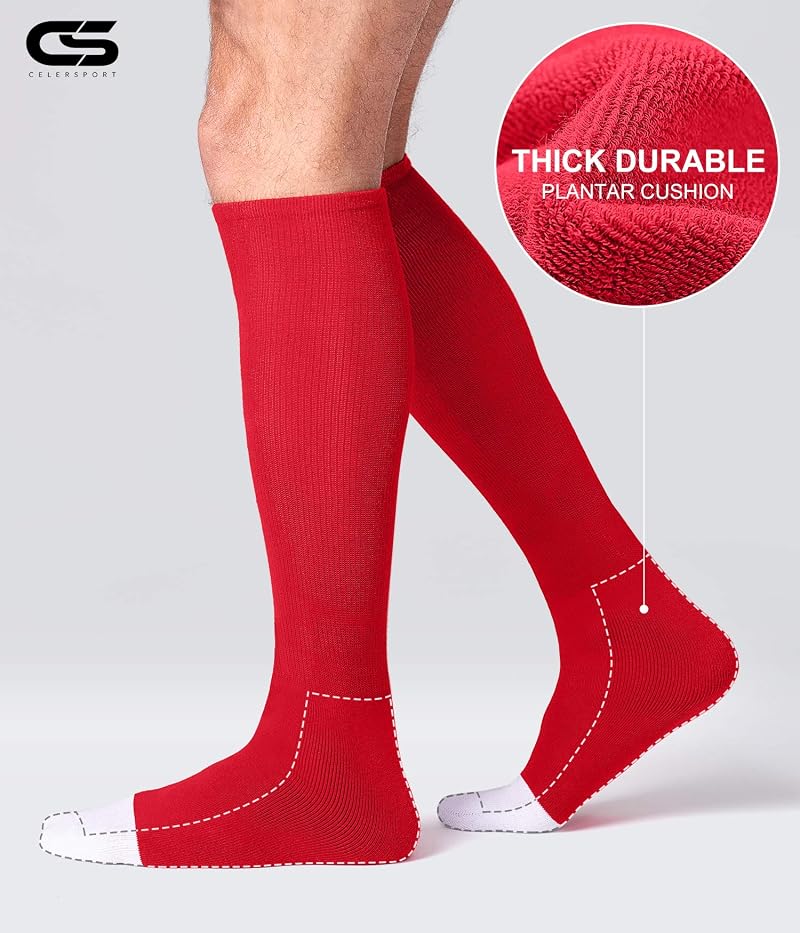 CS CELERSPORT 2 Pack Calf Tube Socks for Youth & Adults - Red 2 Pack, Size Large, Multi-Sport