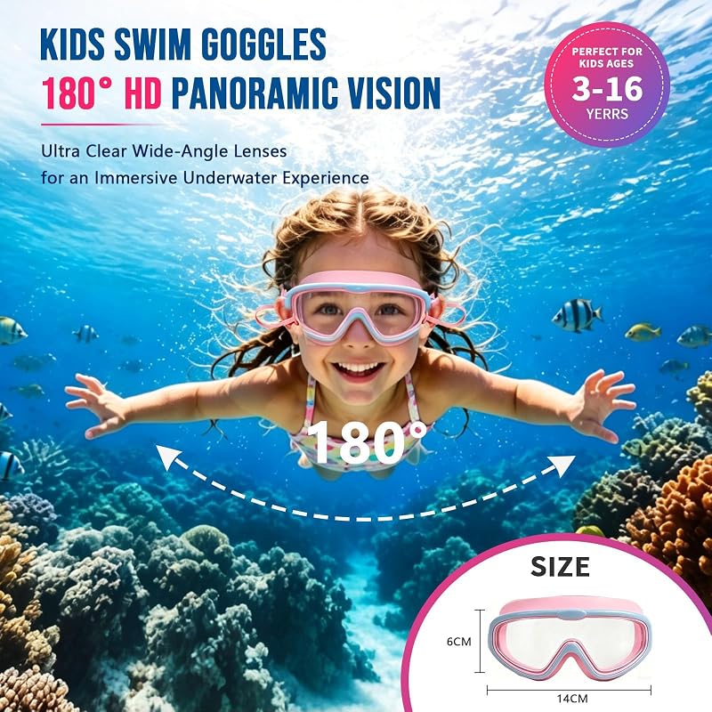 Kids Swim Goggles 2-Pack Anti-Fog Eyewear for Girls & Boys 3-16 — Pink/Light Blue & Pink/Blue