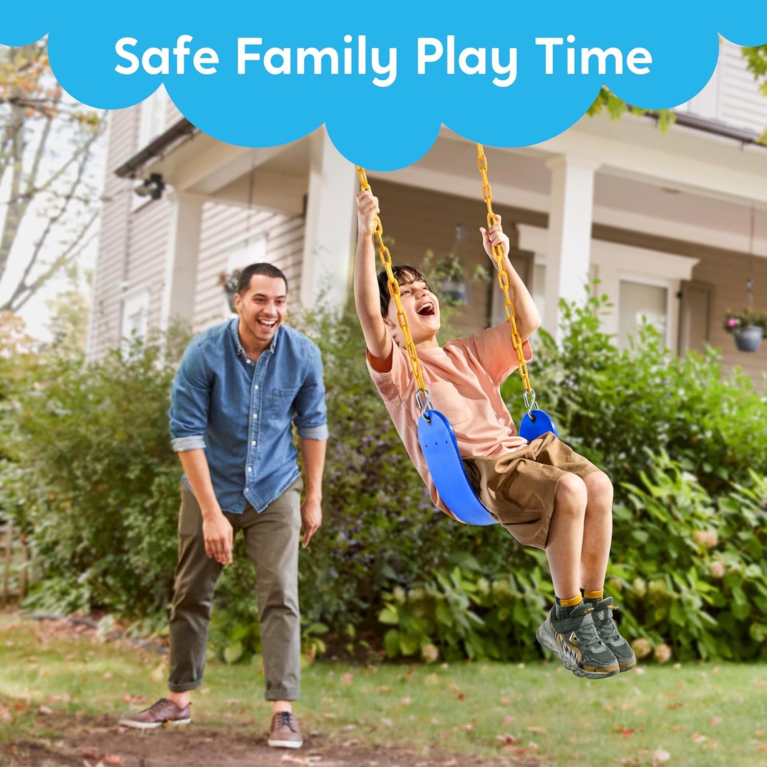 TURFEE Outdoor Swing Set Replacement Kit - Heavy Duty Chains & 1 Seat - Blue Playground Accessory for Kids