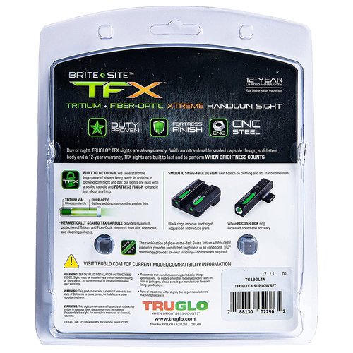 TruGlo TFK Fiber Optic and Tritium Handgun Laser Sight Accessories Set with Front Focus Lock for Glock 17/17L, 19, 22, 23, 24 Models and More