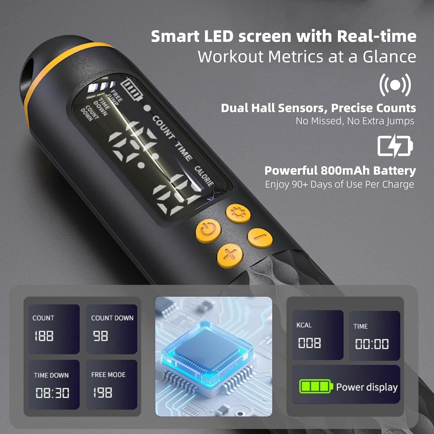 Smart Jump Rope - 2-in-1 Corded & Cordless Skipping Rope with HD Display, Adjustable Length & Weighted Handles