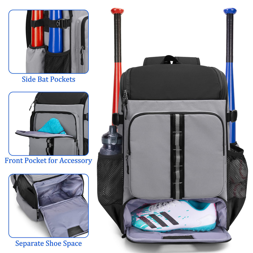 GOBUROS Baseball Backpack Holds Up to 4 Bats, Softball Bat Bag with Separate Shoe Space and Multiple Pockets for Essentials