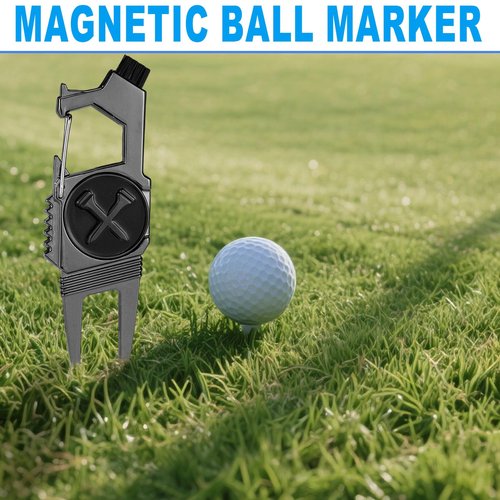 Fukaisu 2pcs 7-in-1 Golf Divot Repair Tool and Ball Marker, Multifunctional Divot Tool Fixer with Brush & Thin Tines Groove Cleaner Golf Accessories for Men Golfers Gifts