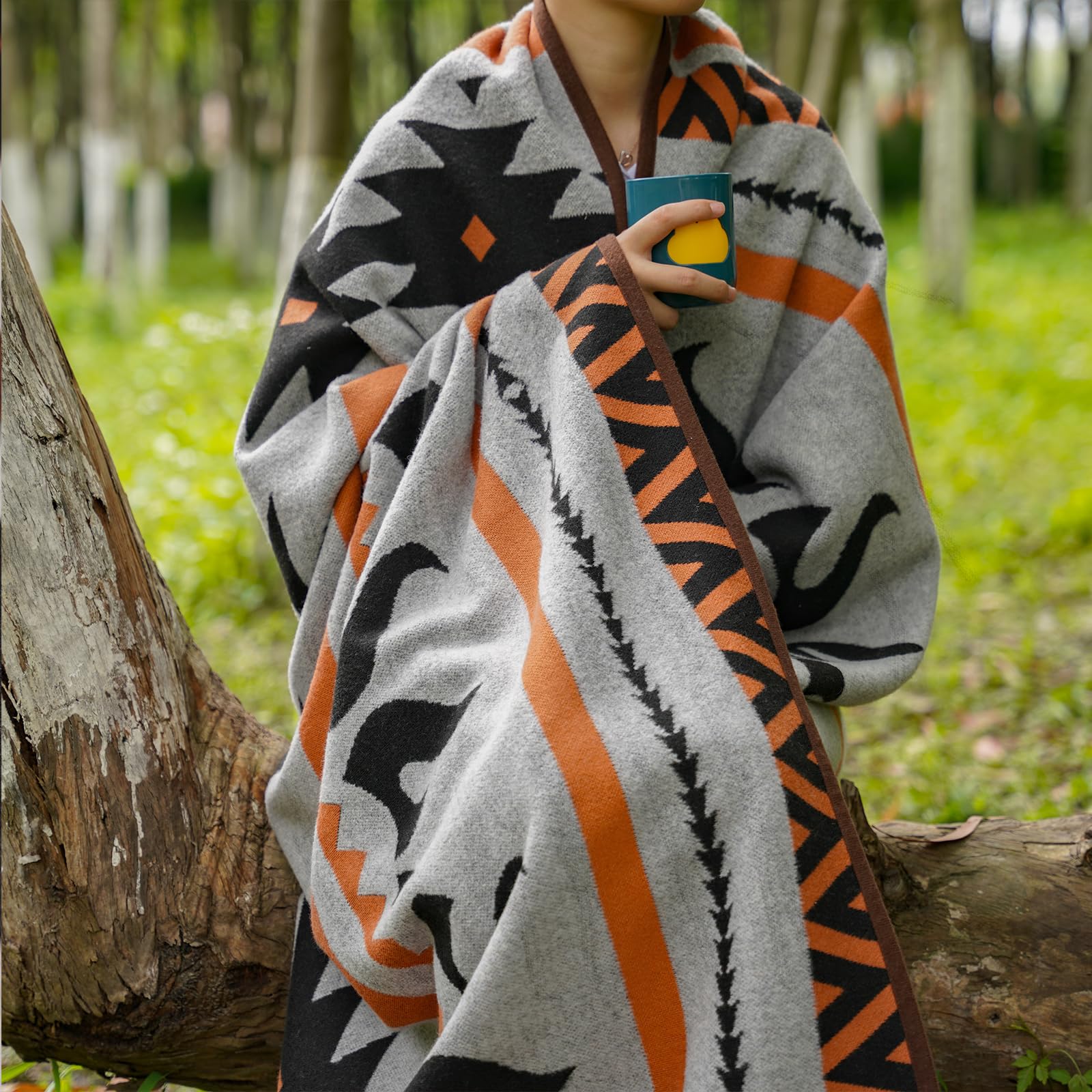PuTian Merino Wool Blend Blanket - Soft Warm Washable Heavy Large Blanket Throw for Camping Outdoor Bed Couch Patio Van - 87X63 Grey Flame