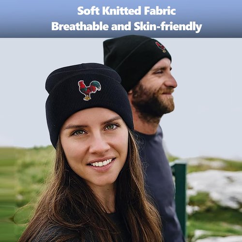 Rooster Embroidered Beanie Hats for Men Women, Chicken Winter Funny Knit Hat, Stuff Accessories Gifts for Animal Lover