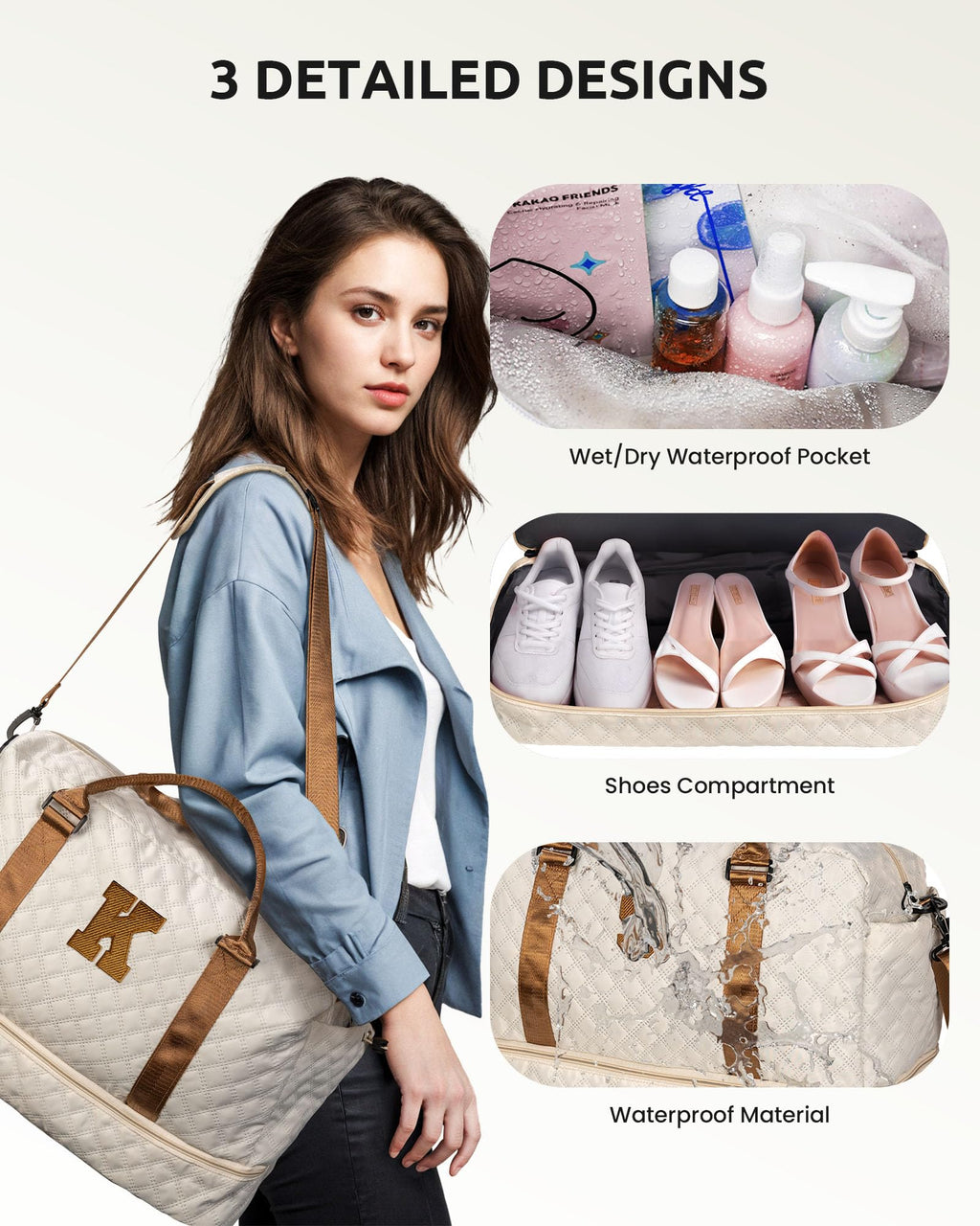 Vogewood Gifts for Teen-Girls - Initial Monogram Duffle Bag, Personalized Weekender Overnight Bag with Shoe & Makeup Compartments, Graduate Gift for Her (Letter H)