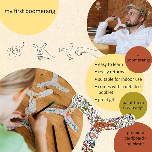 Boomerang | Beginner-Friendly Indoor & Outdoor Set for Kids - 4 Pack with Customizable Designs