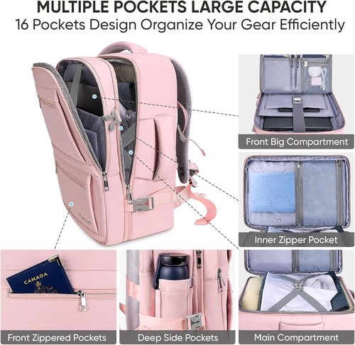 BALEINE Travel Backpack - Large Sturdy Laptop Bag for Business & Hiking | Pink Color