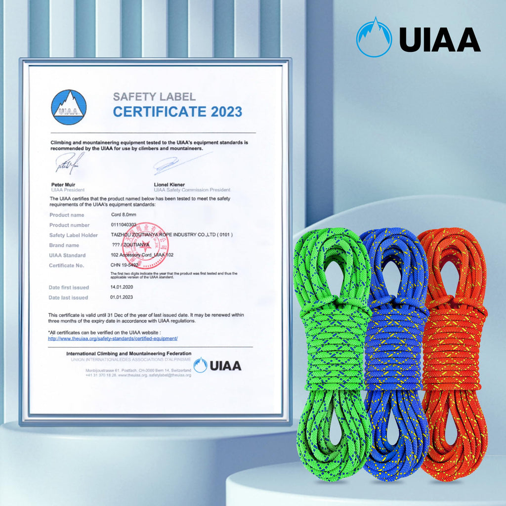 ZEPSEON Prusik Cord 8mm (5/16in) 20M(65ft) Climbing Nylon Rope Accessory Line Double Braid Pre Cut Cord Climbing Rock Accessories Uiaa High Tensile Strength for Mountaineering, Canyoneering, Rescue