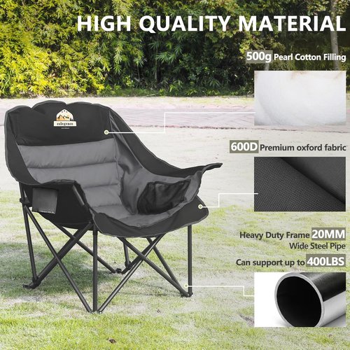 Colegence Oversized Camping Chairs - Set of 2 Heavy-Duty Padded Lawn Chairs | XL Foldable Design, Supports 450LBS - Black & Grey