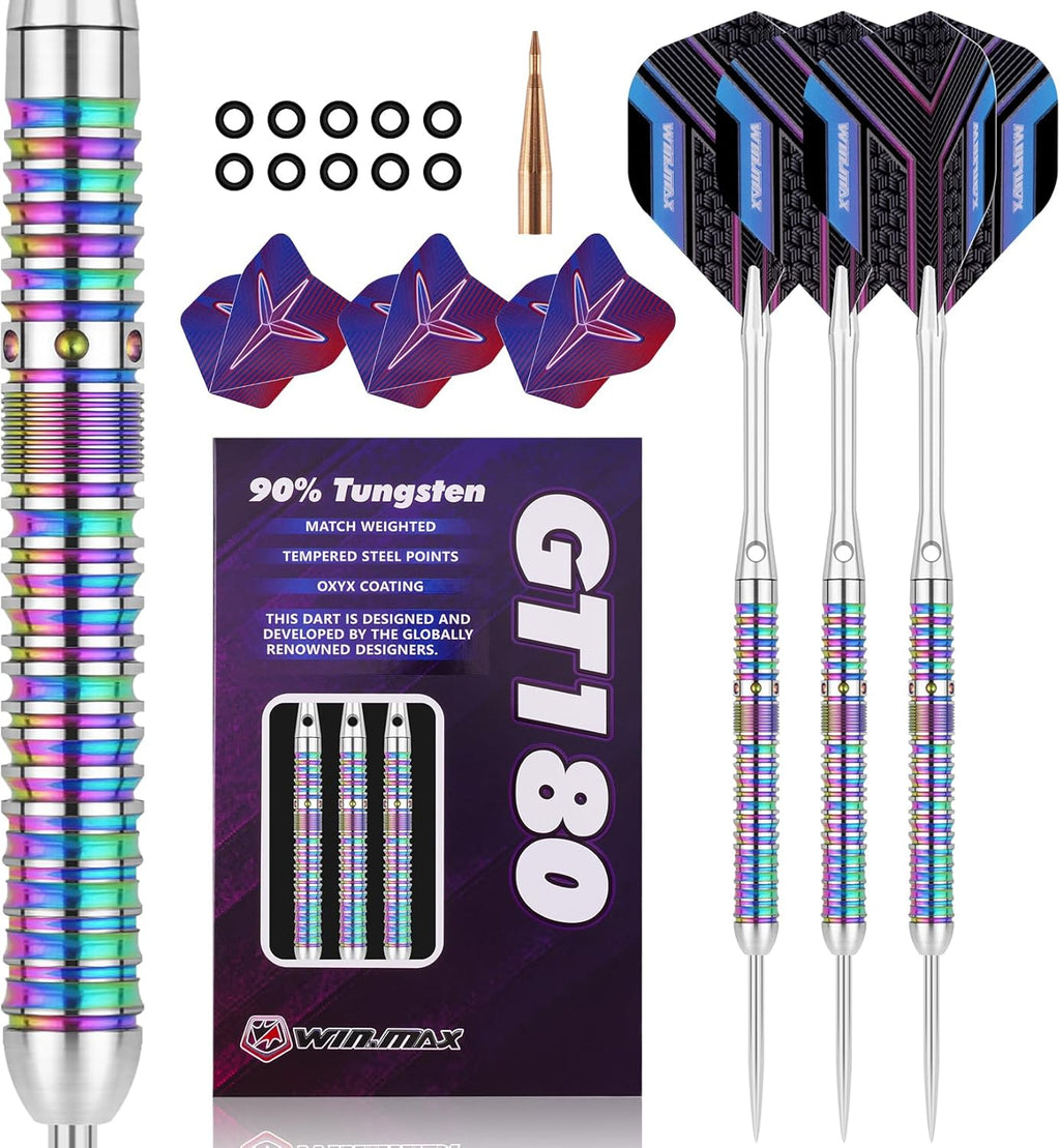 WIN.MAX Darts Metal Tip Set - Professional 90% Tungsten Steel Darts with Extra Flights | 20-28 Grams