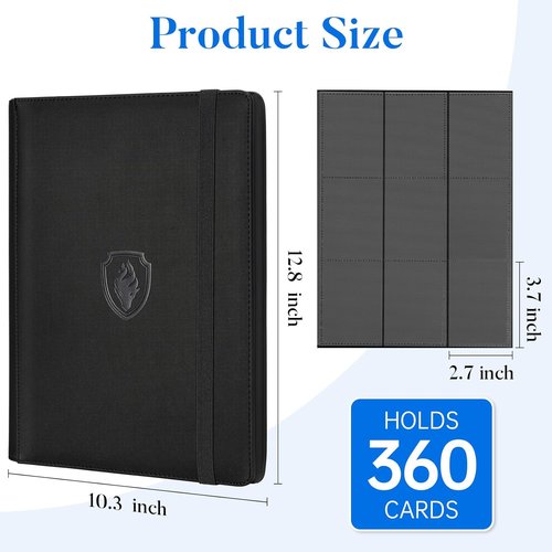 Fabmaker Premium 9 Pocket Card Binder - Sturdy Trading Card Album for 360 Cards | Sleek Black Design