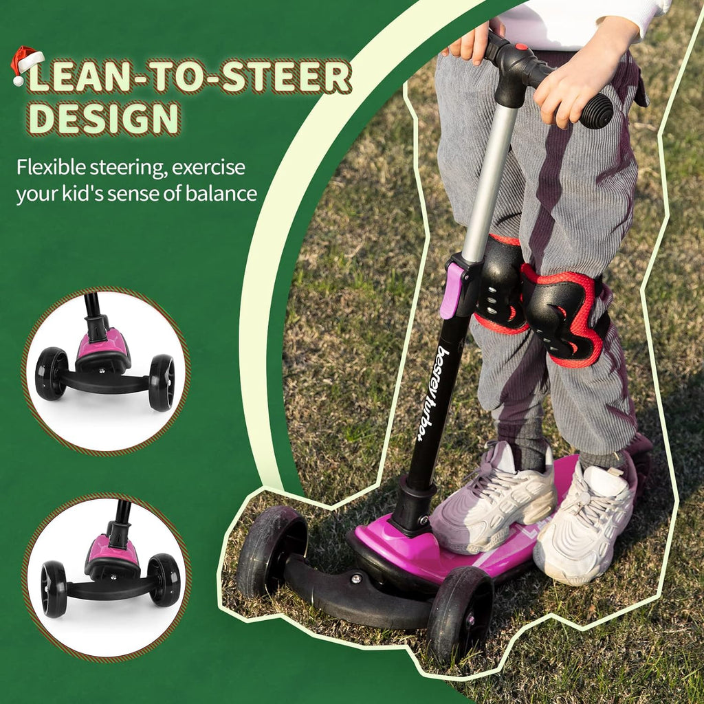 Besrey Kick Scooter for Kids | 3-Wheel Folding Design with Adjustable Height & LED Light Wheels