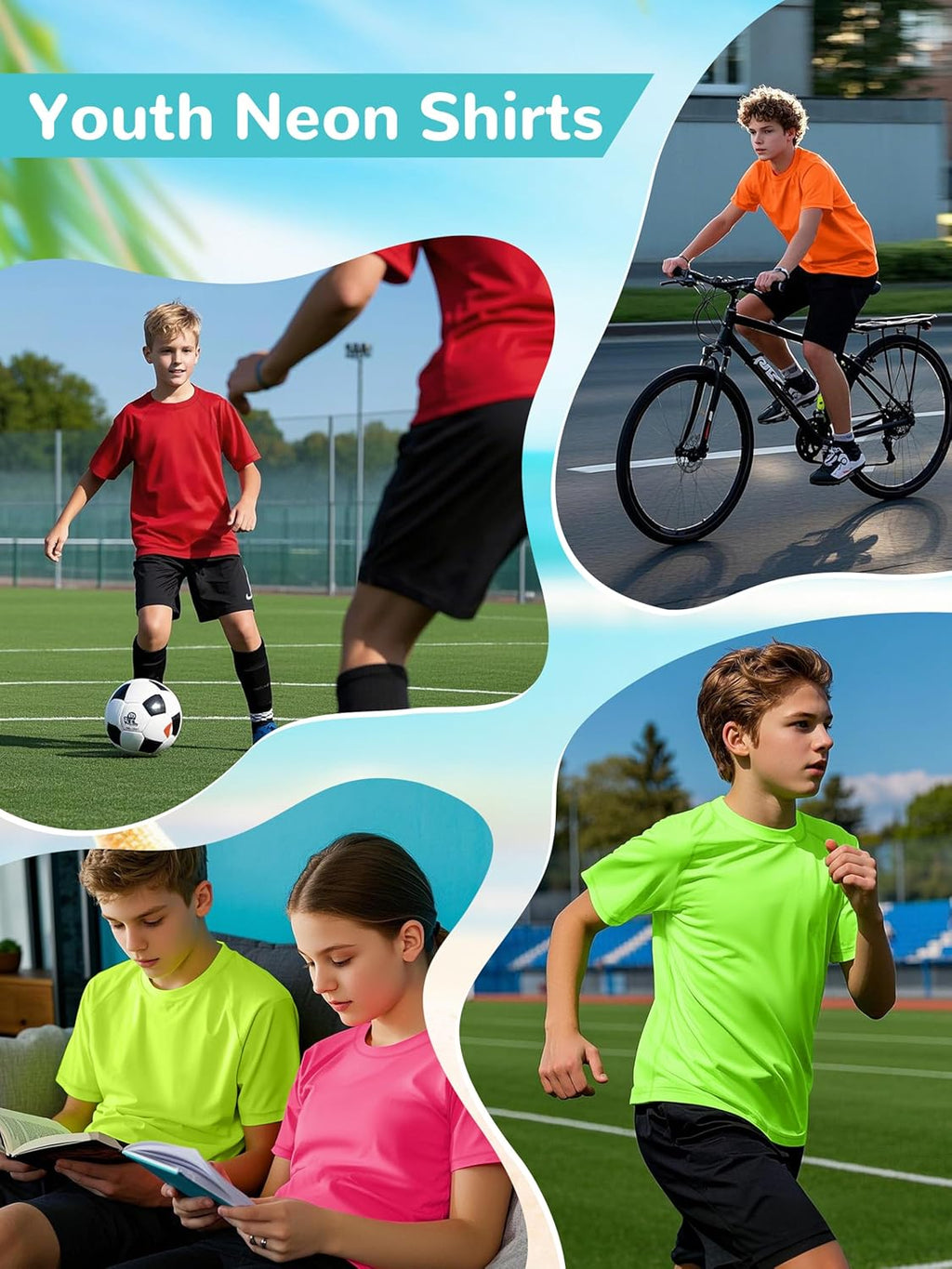 Skiennix Boys' Rash Guard - UPF 50+ Neon Short Sleeve Swim Shirts | Quick Dry Sun Protection - 4 Pack