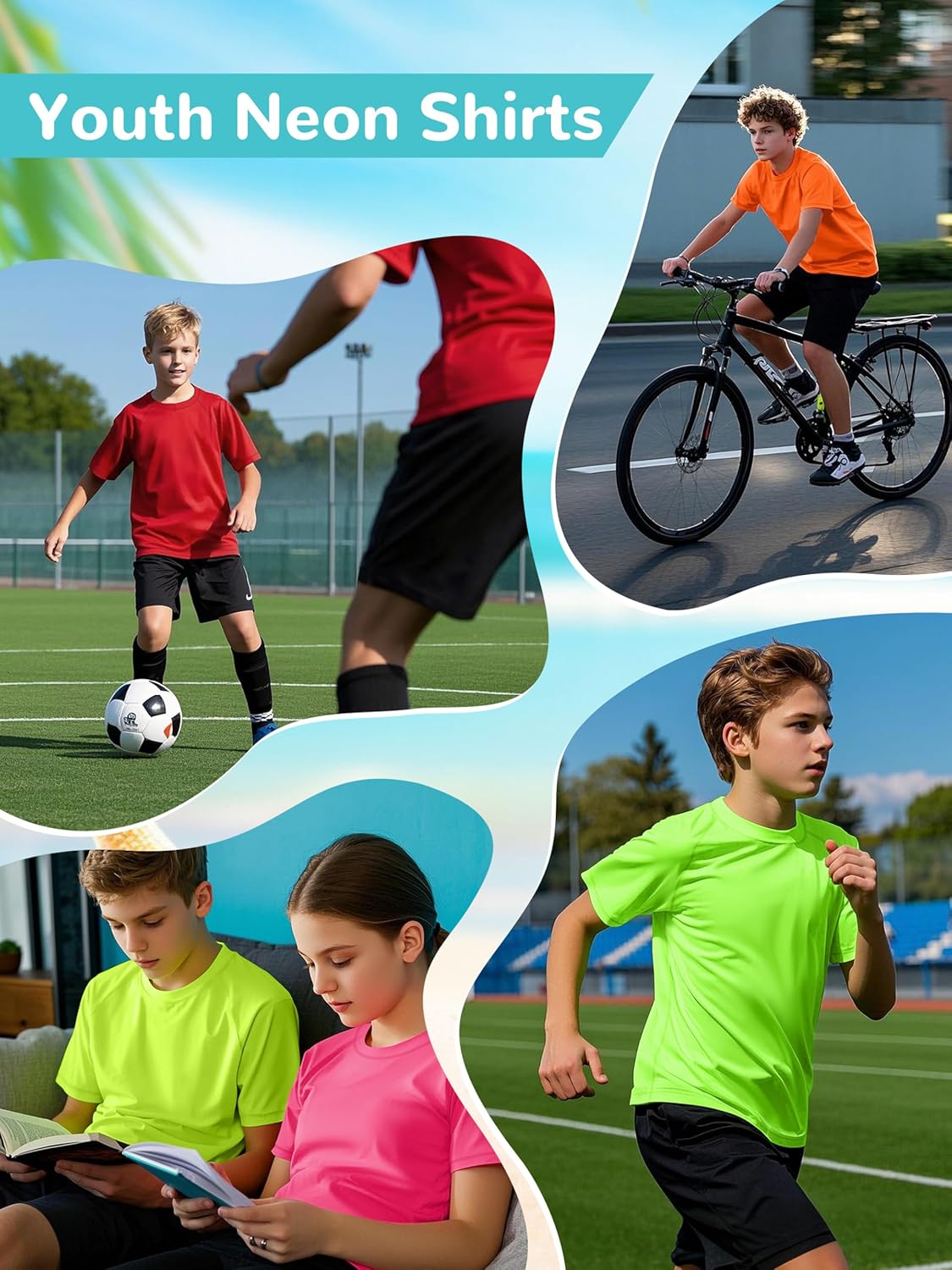 Skiennix Boys' Rash Guard - UPF 50+ Neon Short Sleeve Swim Shirts | Quick Dry Sun Protection - 4 Pack