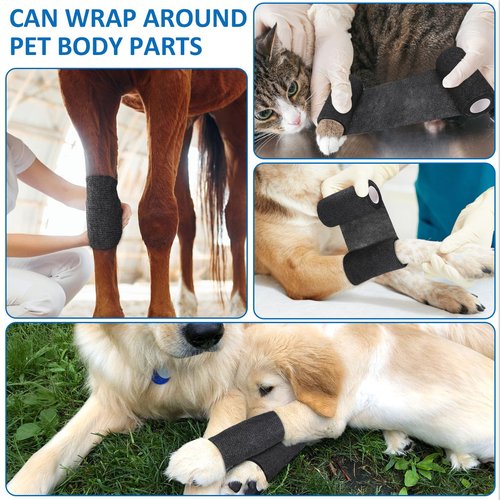 TOBWOLF 12PCS Self Adherent Bandage, 4" x5yd / 10cmx4.5m Cohesive Elastic Bandage Wrap, Breathable Sports Tape for Wrist Ankle Knee Leg Sprains Swelling - Black