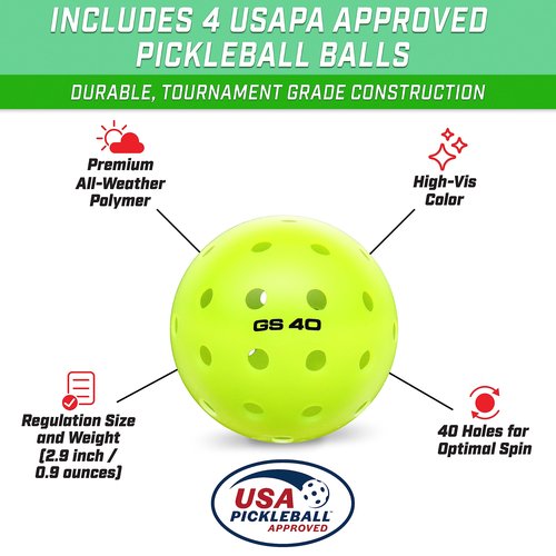 GoSports Pickleball Set with 4 Paddles, 4 Regulation Pickleballs and Carry Case - Classic