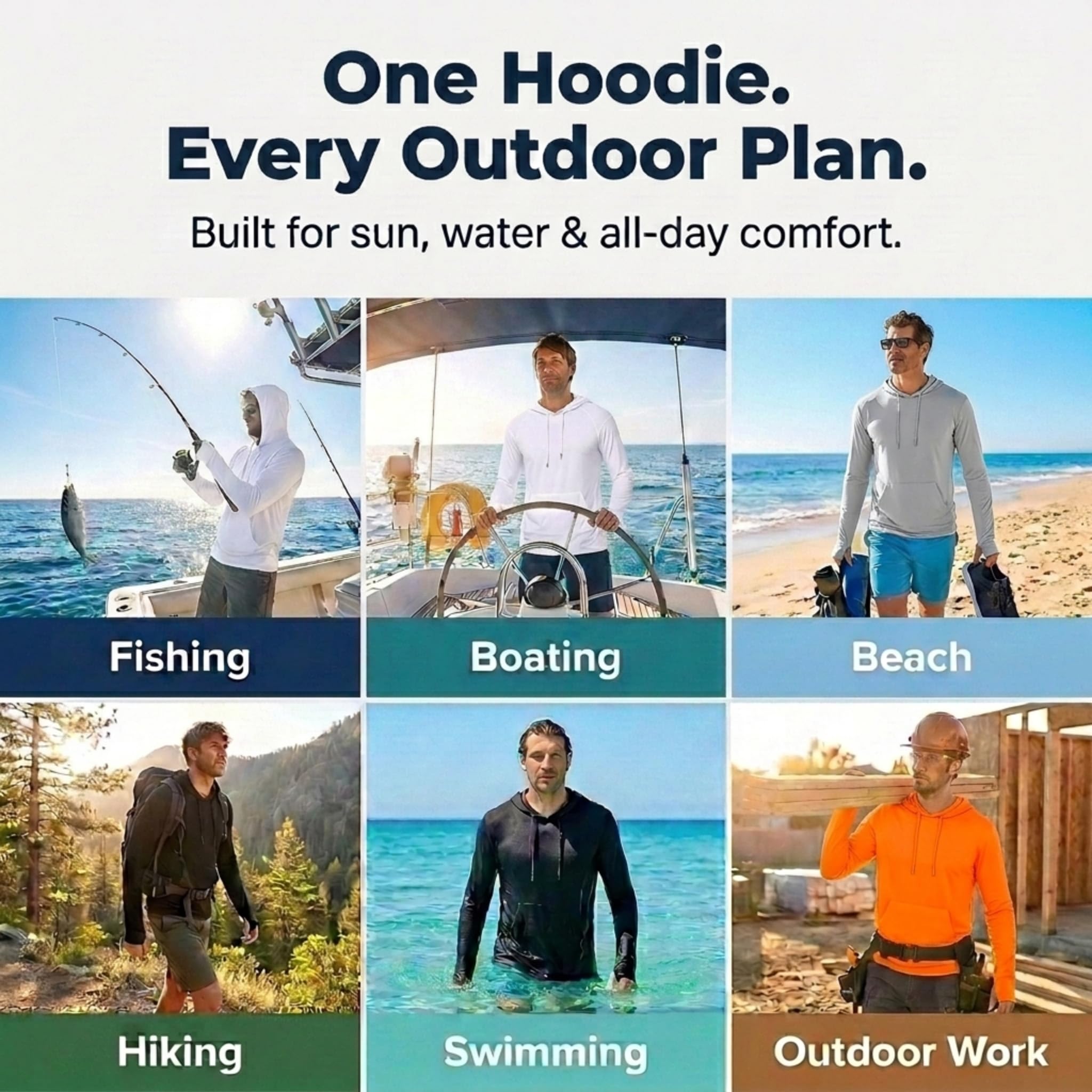 INGEAR Men's UPF 50+ Long Sleeve Sun Shirt, Swim Shirts for Men, Rash Guard, Quick Dry Fishing Shirt, UV Protection Swim Shirt White
