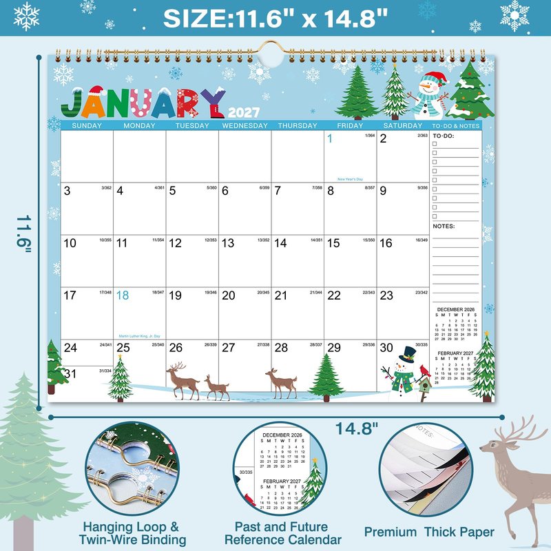 Calendar 2026-2027 - Wall Calendar 2026-2027, July 2026 - December 2027, 14.8" x 11.6", 18 Month Wall Calendar with Twin-Wire Binding, Hanging Hook - 12 Different Themes