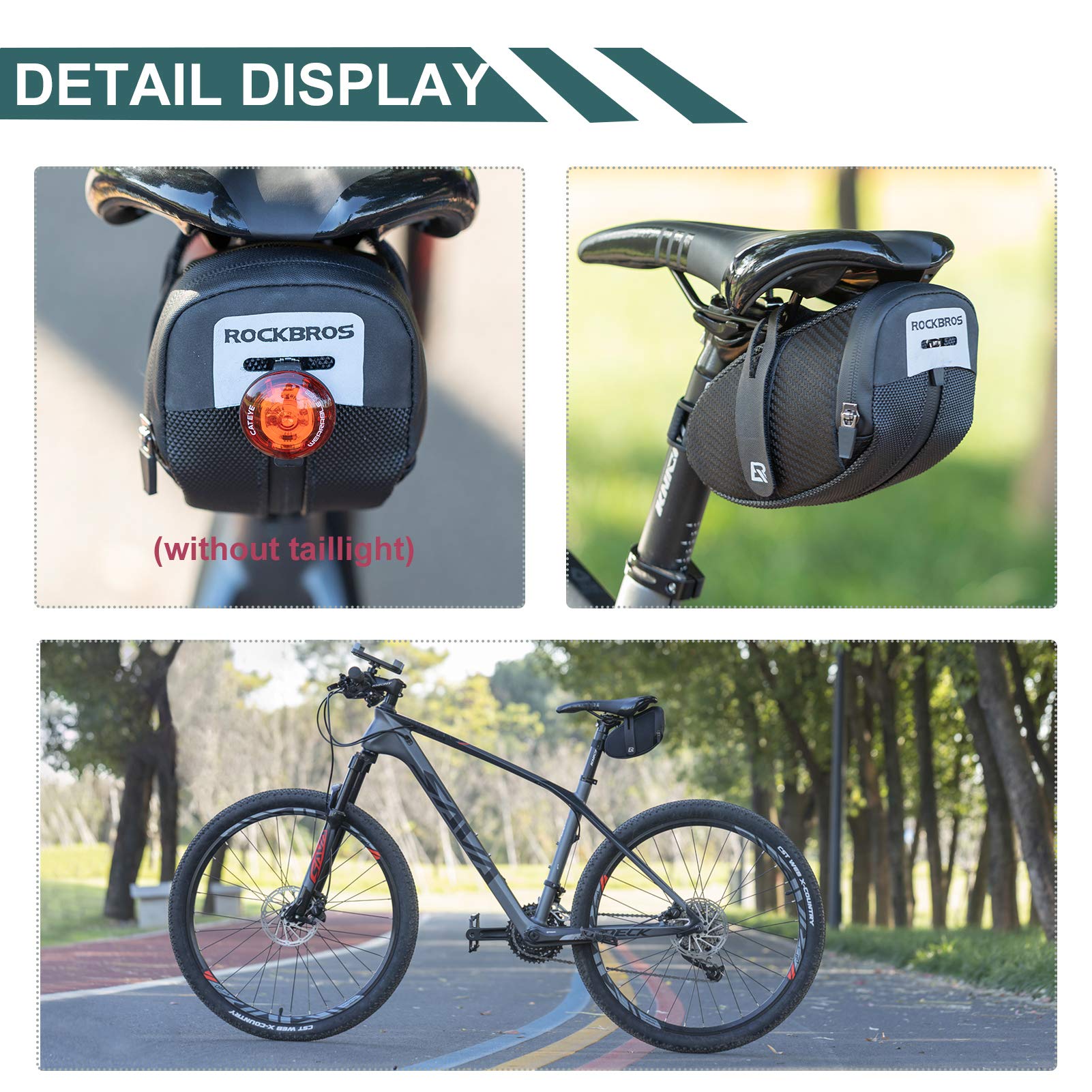 ROCKBROS Bike Saddle Bag, Bike Bag Under Seat, Strap-on Cycling Wedge Pack, Bike Seat Storage Bag for Mountain Road Bikes, 0.75L