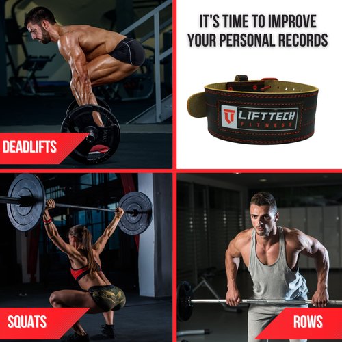 Lift Tech Fitness 4'' Weight Lifting Belt - Leather Workout Belt for Men & Women - Gym Belt for Deadlift, Squat, Powerlifting, Weights, Strength training - 4''PRO Leather Belt for Weightlifting - L