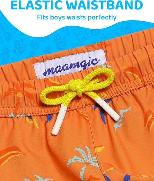 Maamgic Boys Swim Trunks - Quick Dry Bathing Suit with Compression Liner | 4-Way Stretch Toddler Beach Shorts