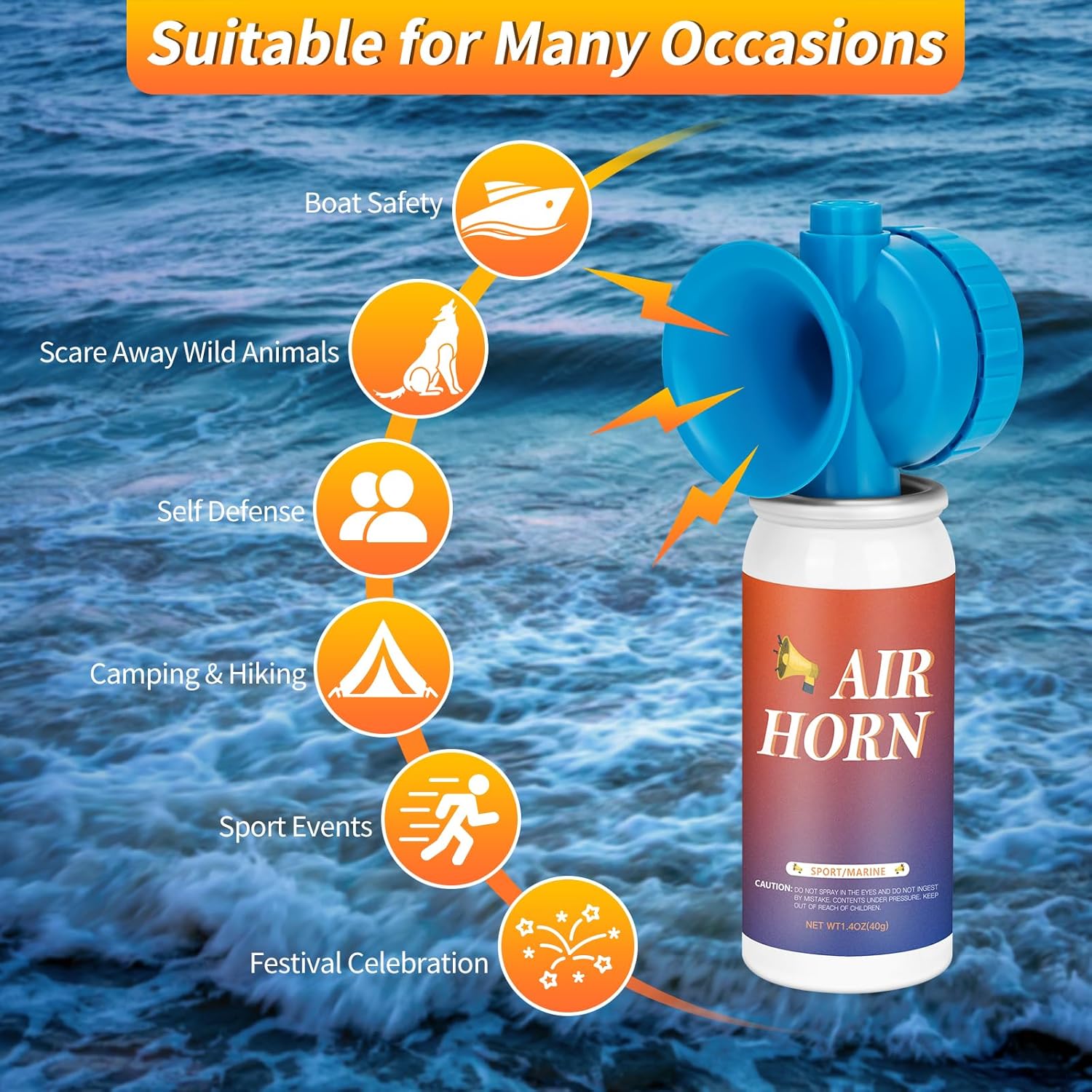 Air Horns - Loud Marine Safety Signal | 1.4oz Mini Handheld for Boating, Camping & Events