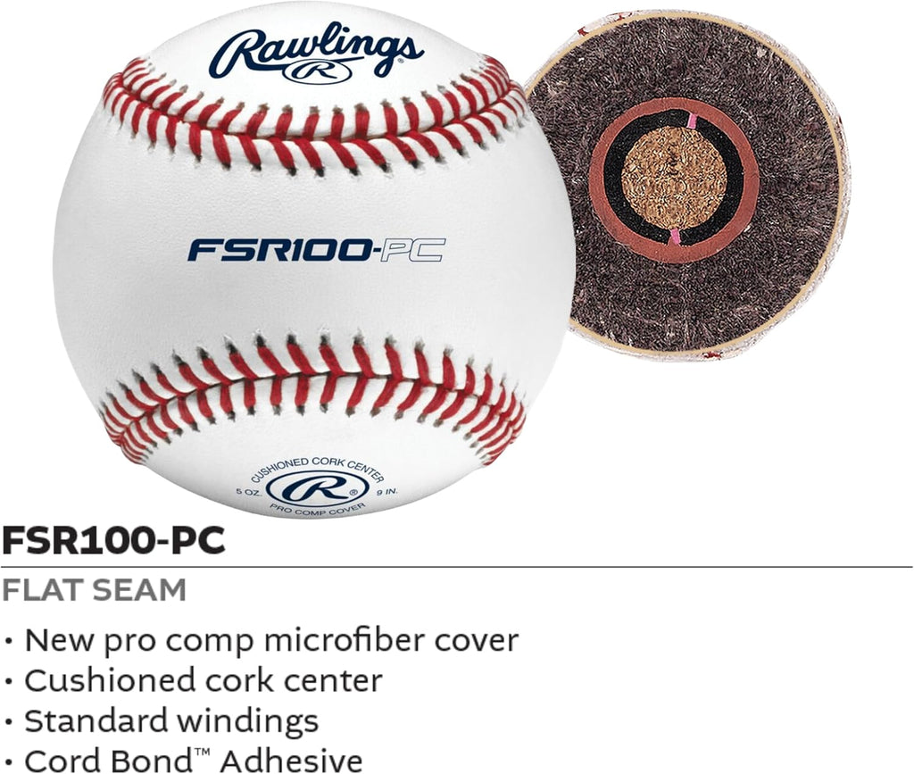 Rawlings Pro Comp Practice Baseballs - Flat & Raised Seam Options | 12 Count for Collegiate & Travel Use
