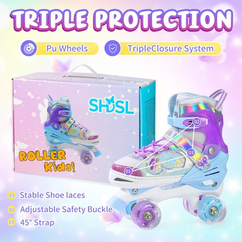 SHDSL Kids Roller Skates for Girls Boys Beginner, 4 Sizes Adjustable Quad Butterfly Roller Skates with All Light up Wheels, Birthday Gift for Girls Skates Indoor Outdoor Sports