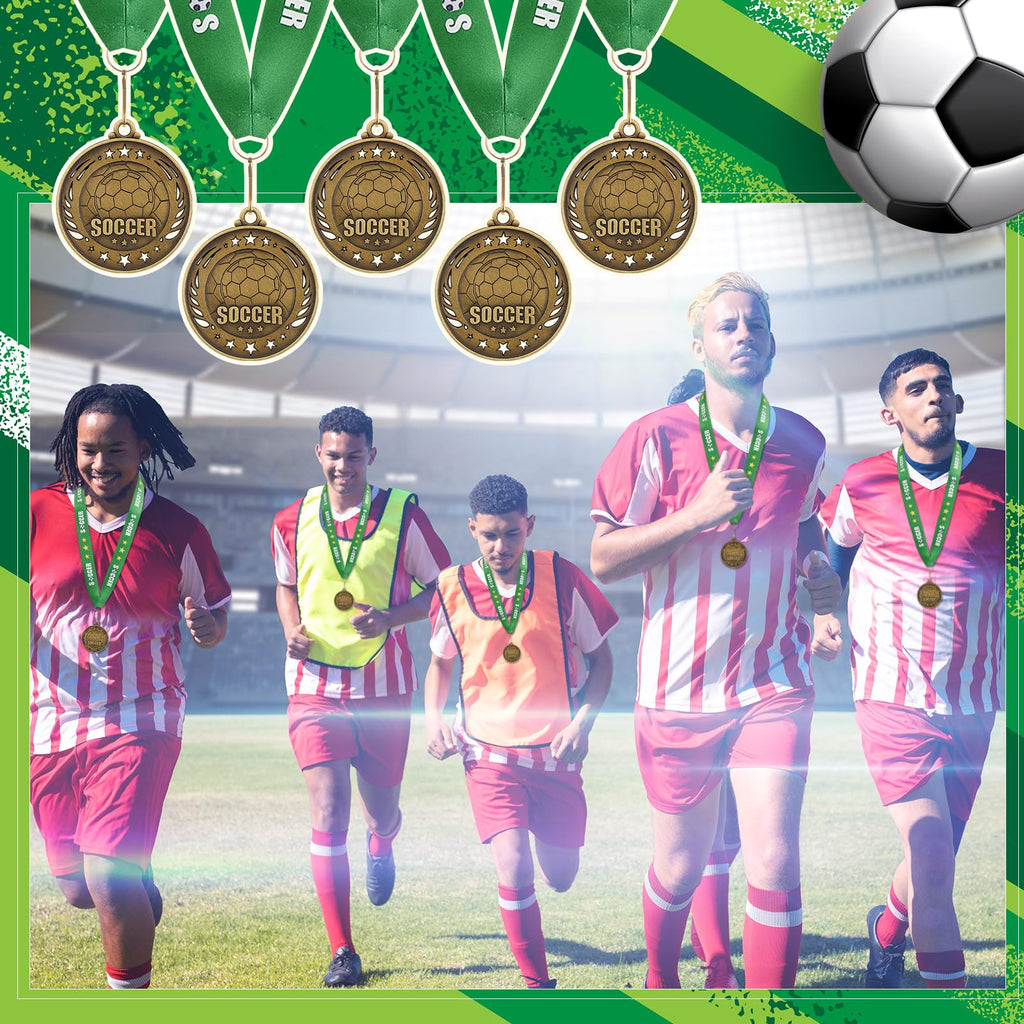 Liliaafar 36 Pack Gold Medals 2" Football Soccer Baseball Softball Basketball Metal Medals Bulk Metal Award Trophies for Adults Team Sports Event Prizes Gifts (Soccer)