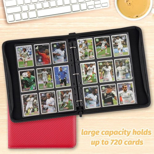 GERMUN Premium Zip Trading Card Binder - 9 Pocket PU Album for MTG, TCG & Sports Cards | Red, 720 Double-Sided Pockets