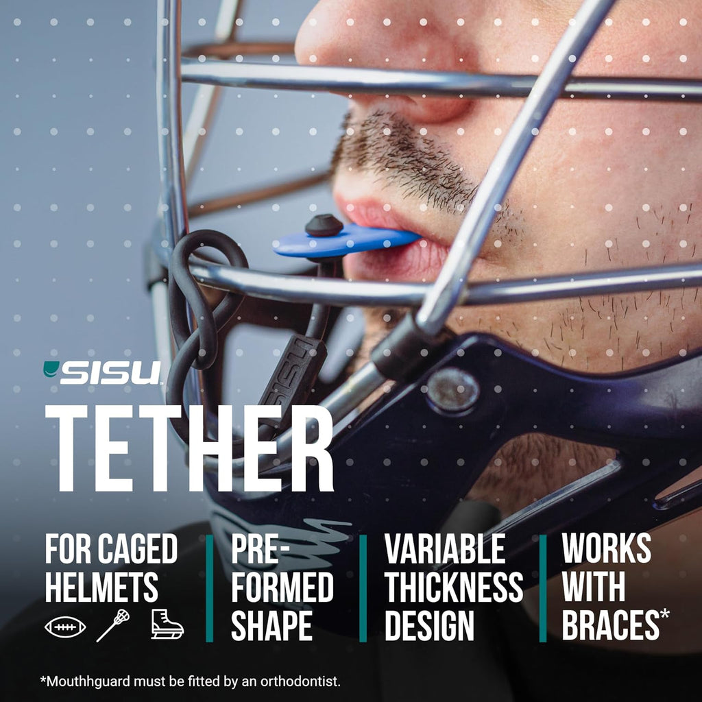 SISU Tether Mouthguard - Remoldable Protection for Football, Hockey & Lacrosse - Fits Braces - Non-Toxic
