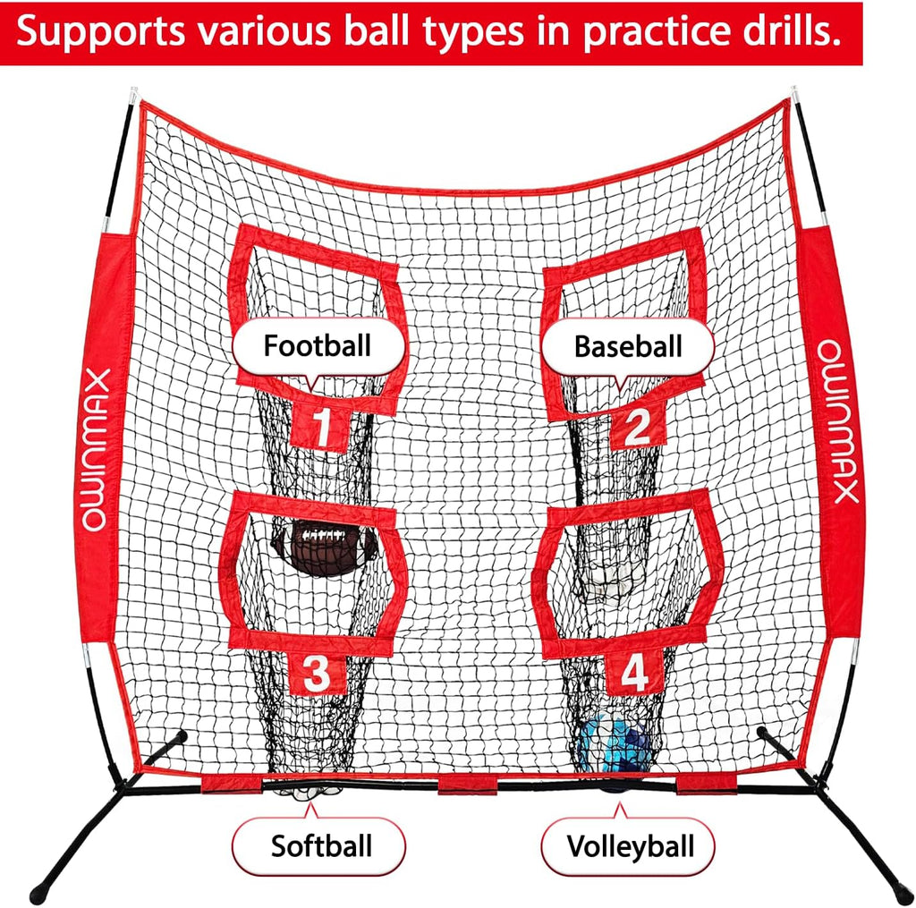 Skiennix Football Trainer Throwing Net - 6x6 Ft Target Practice with 4 Targets & Carry Bag | Black/Red