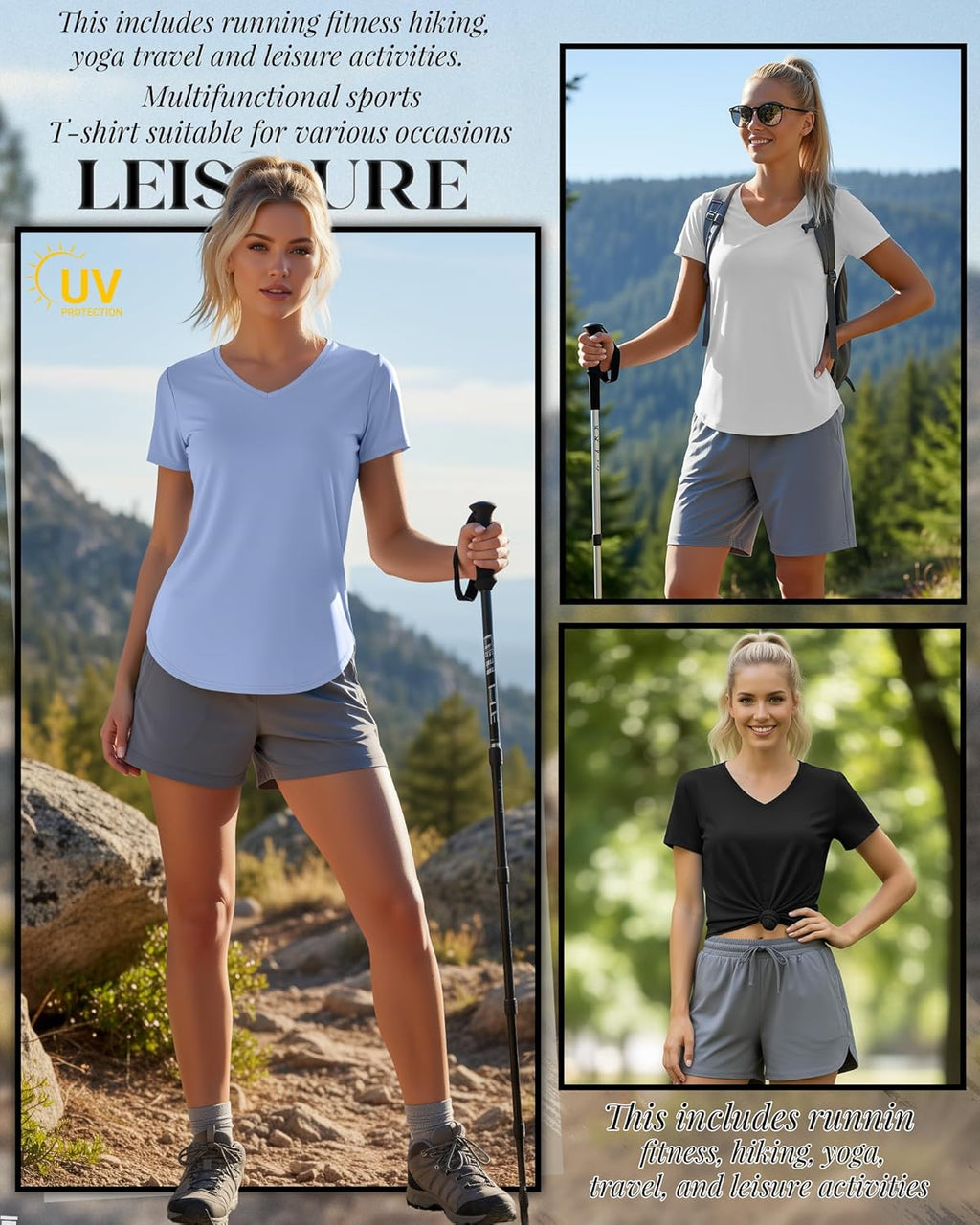 Oakgarden Women's Workout Tops - Quick Dry UPF 50+ V Neck Gym Shirts | 4 Pack, Lightweight & Stylish