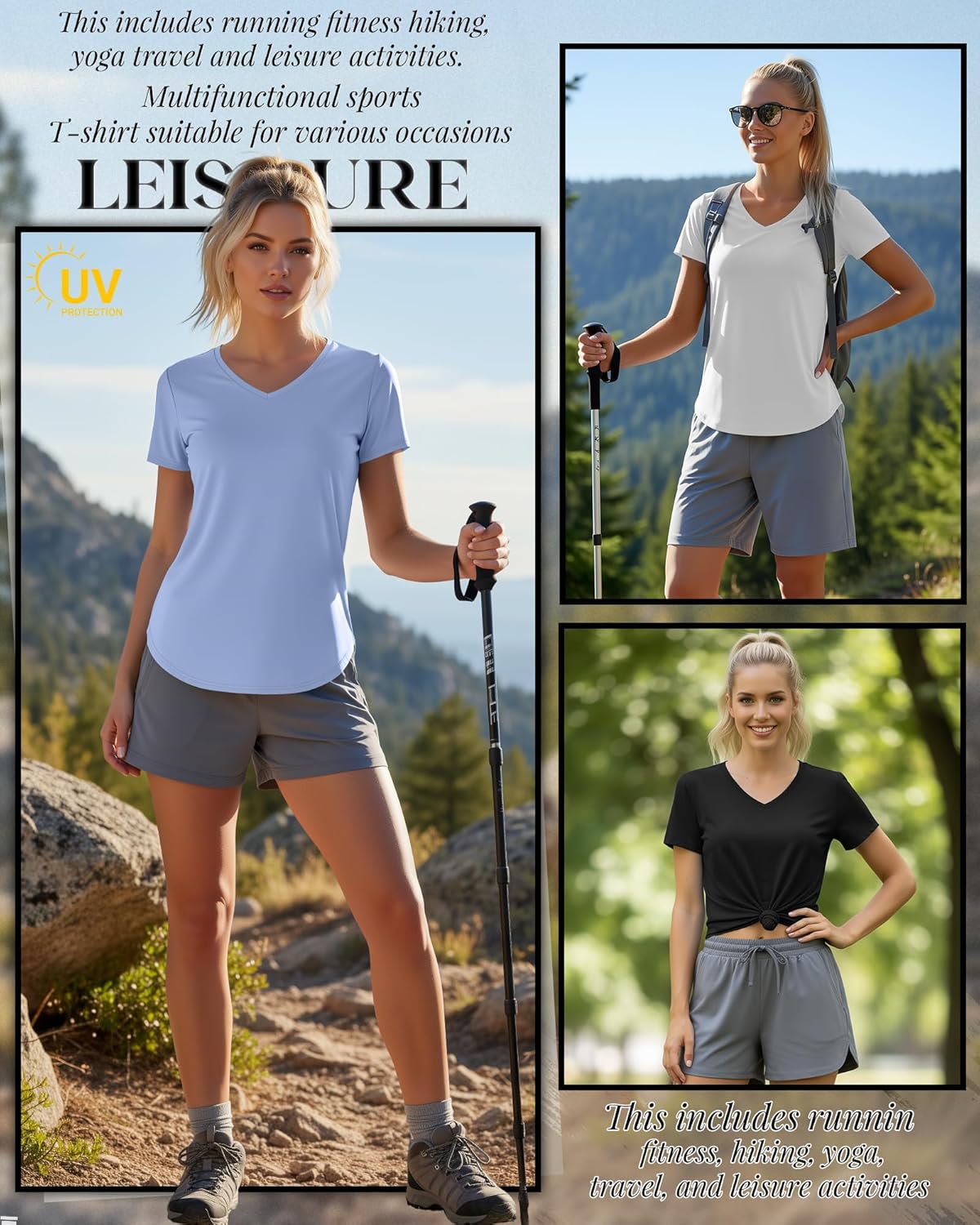 Oakgarden Women's Workout Tops - Quick Dry UPF 50+ V Neck Gym Shirts | 4 Pack, Lightweight & Stylish