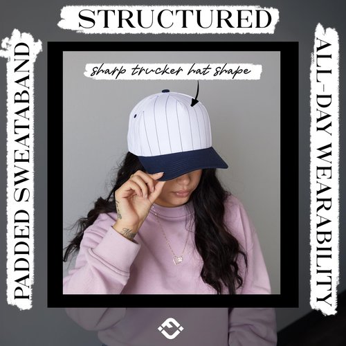 Two Tone Vintage Snapback Hat - Pinstripe - Navy/White