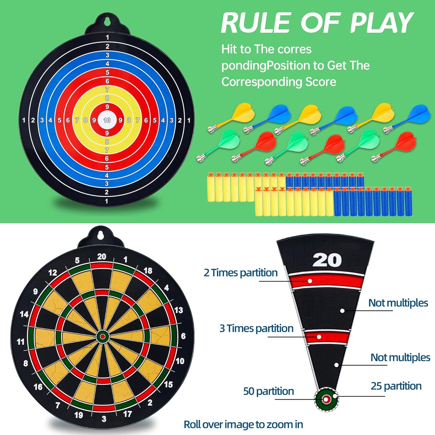 Skiennix 2-in-1 Double-Sided Magnetic Dart Board - Safe Dart Game Set for Kids & Adults | Includes 12 Darts & 12 Sticky Balls