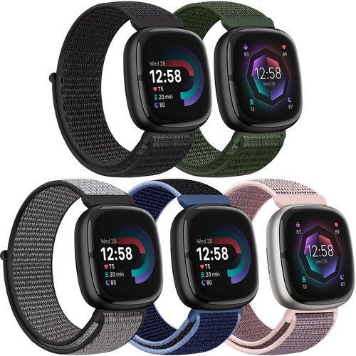 AVOD Nylon Bands Compatible with Fitbit Versa 4/Sense 2/Versa 3/Fitbit Sense, Soft Breathable Sport Adjustable Replacement Strap Women Man Wristband Accessories
