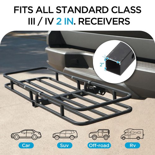 Rockland Heavy Duty Steel Cargo Carrier, 500 LBS, 53.5" x 19.5" x 4", Hitch Mount for 2" Receivers, Compatible with Class III & IV, Heat-Resistant, Durable, Easy Assembly
